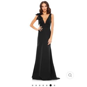 Mac Duggal BOW SHOULDER V-NECK GOWN